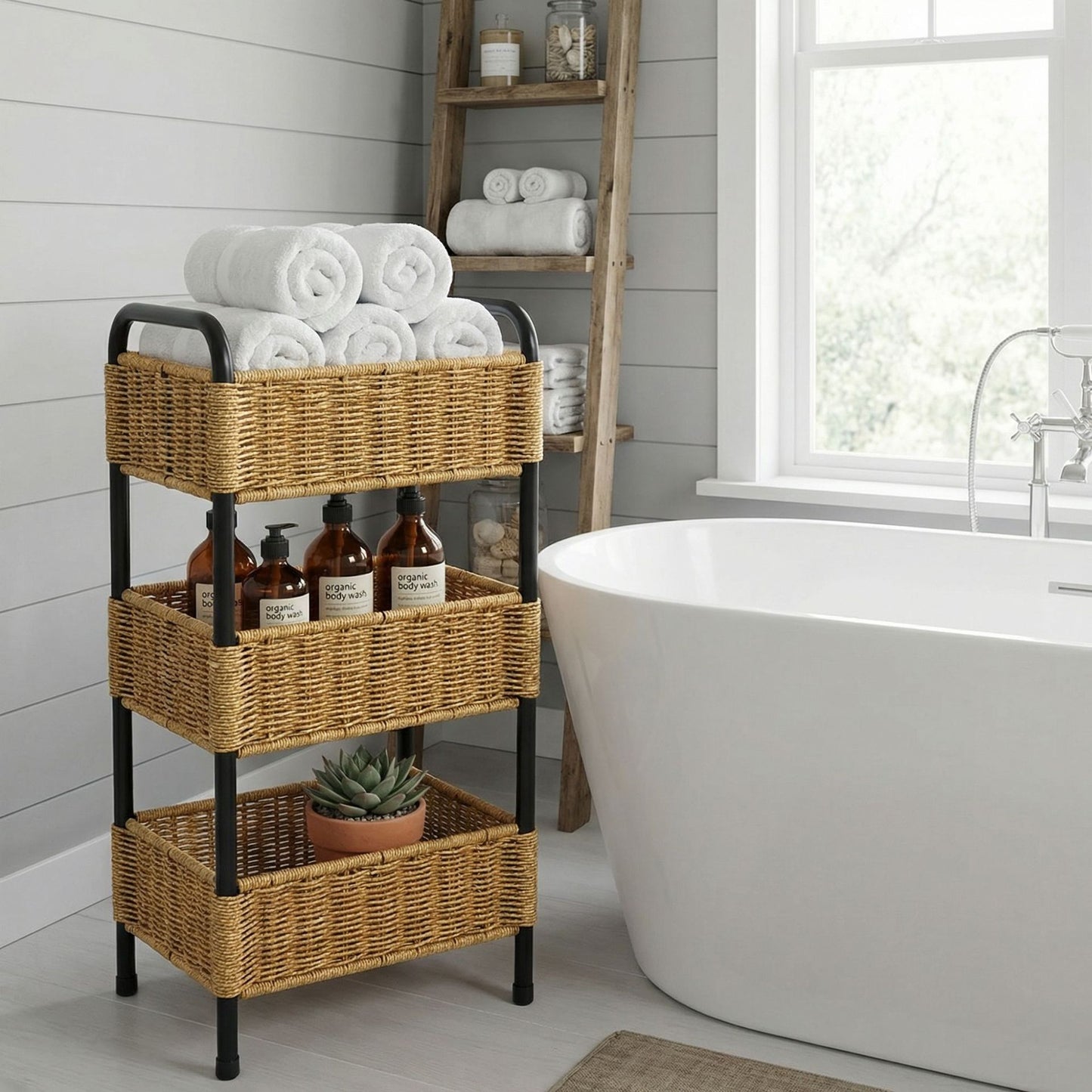 Multi-Tier Woven Bathroom Organizer Basket Acalora