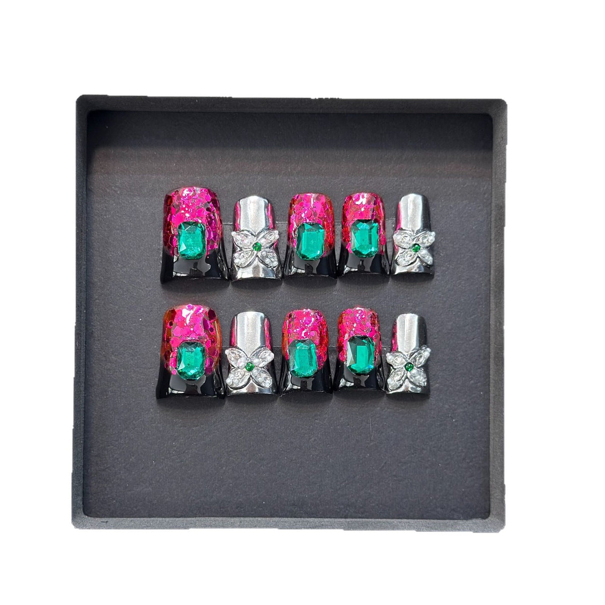 Glamorous Press-On Nail Design with Jewel Accents Acalora