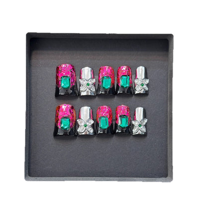 Glamorous Press-On Nail Design with Jewel Accents Acalora