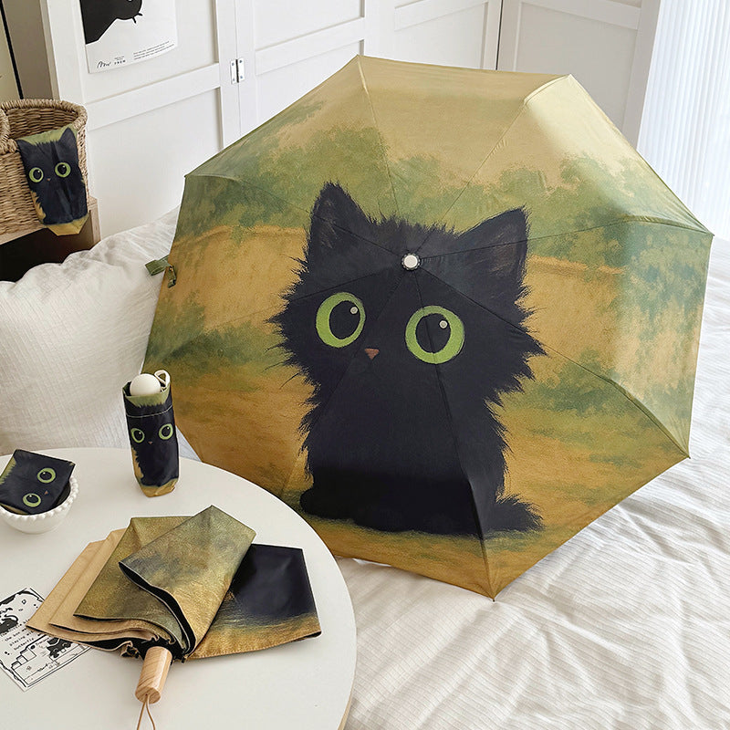 Women's Folding Umbrella with Creative Cat Design Bowlift