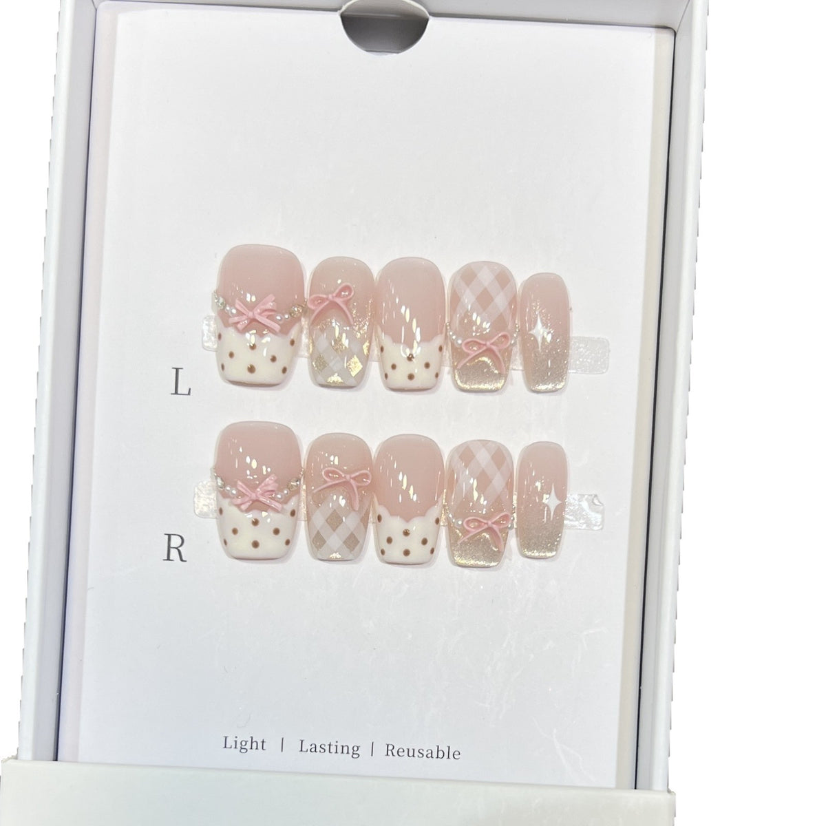 Decorative Press-On Nail Art Set with Charming Ribbon Accents Acalora