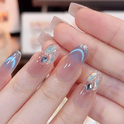 Glamorous artificial nail tips with 3D flower and crystal embellishments Acalora