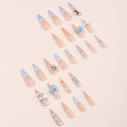 Decorative Press-On Nail Art Set with Unique Gem and Bow Accents Acalora