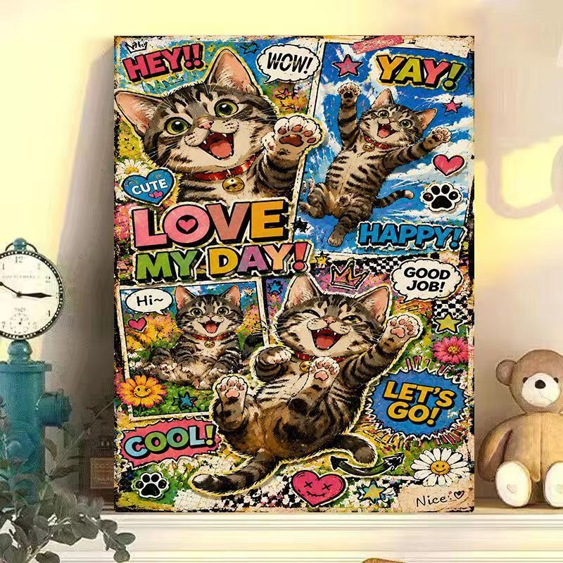 Playful Cat-Themed Wall Art Print