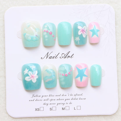Mermaid-Inspired Decorative Press-On Nail Set Acalora