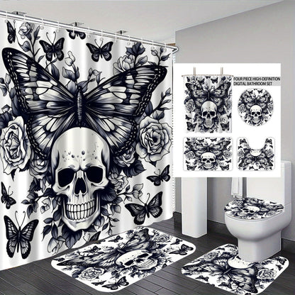 Artistic Skull and Floral Themed Bathroom Set