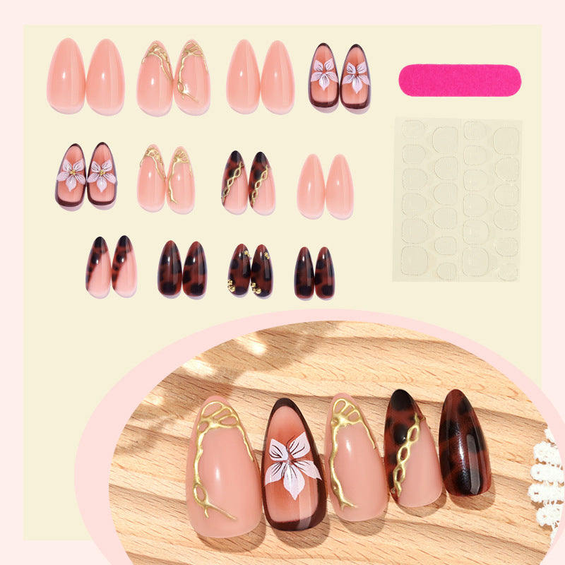 Artistic Press-On Nail Set with Elegant Floral and Abstract Designs Acalora