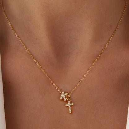 BowLift | Dainty Diamond Initial & Cross Necklace