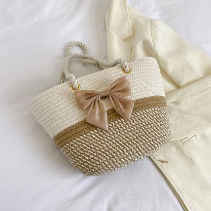 Handcrafted Floral Detail Straw Tote Bag Acalora