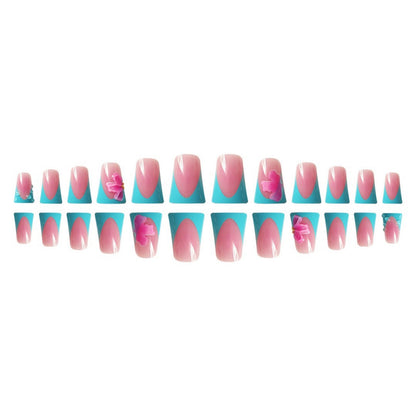 Artistic Press-On Nail Extensions with Floral Accents Acalora