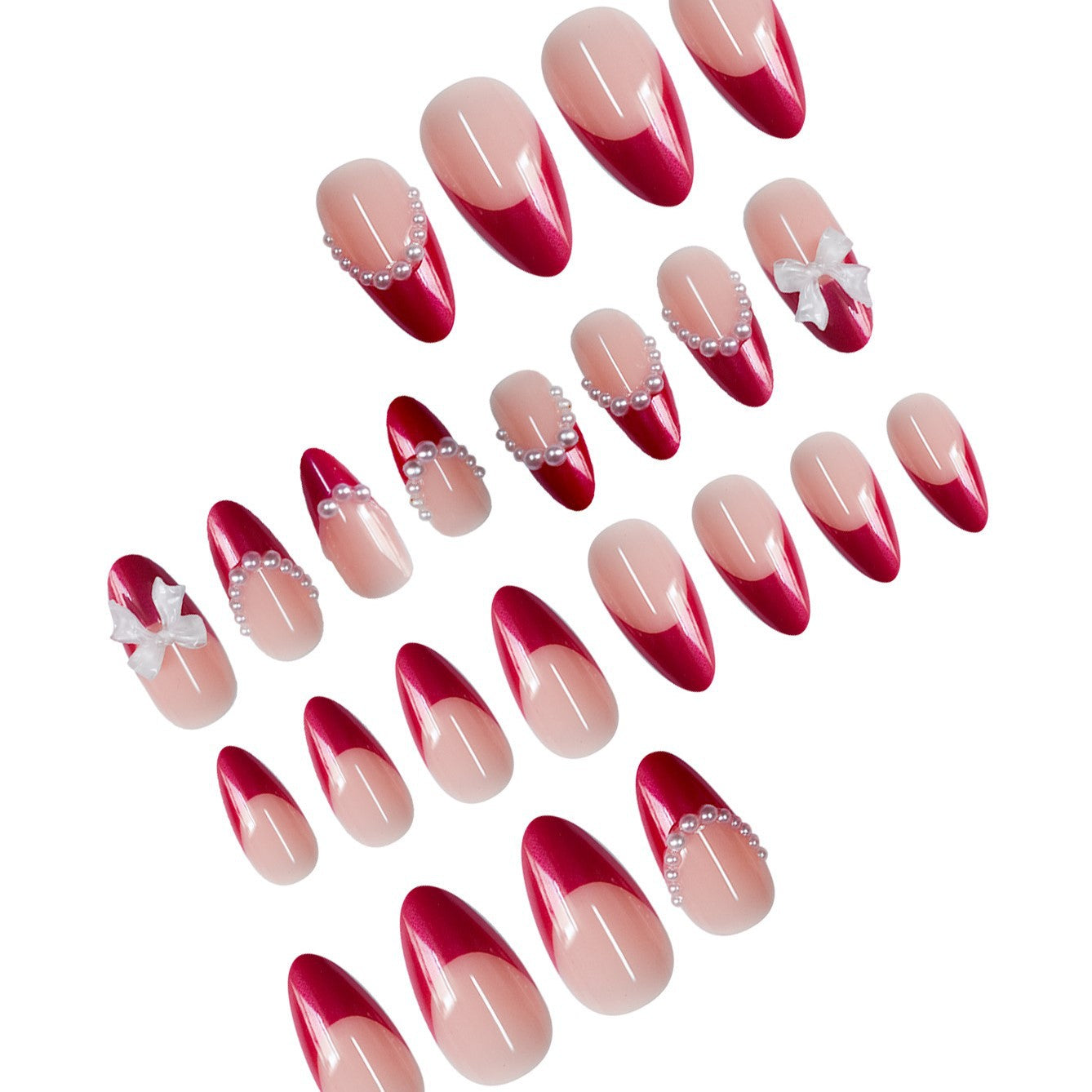 Decorative Stiletto Press-On Nails with Pearls and Bow Accents Acalora