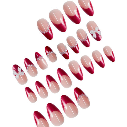 Decorative Stiletto Press-On Nails with Pearls and Bow Accents Acalora