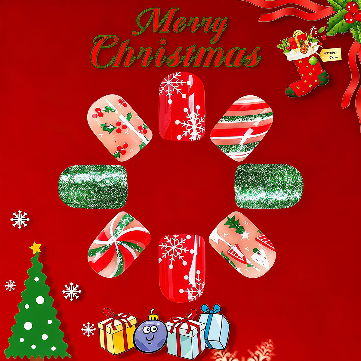 Artificial nail set with festive Christmas design and creative motifs Acalora 1788236745