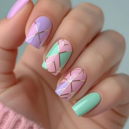 Geometric Pattern Nail Art Acalora