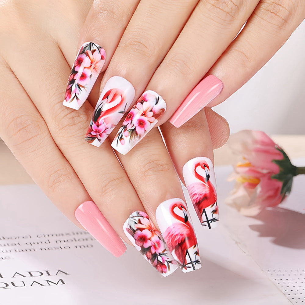 Nail Art Set with colorful flamingo and flower patterns Acalora