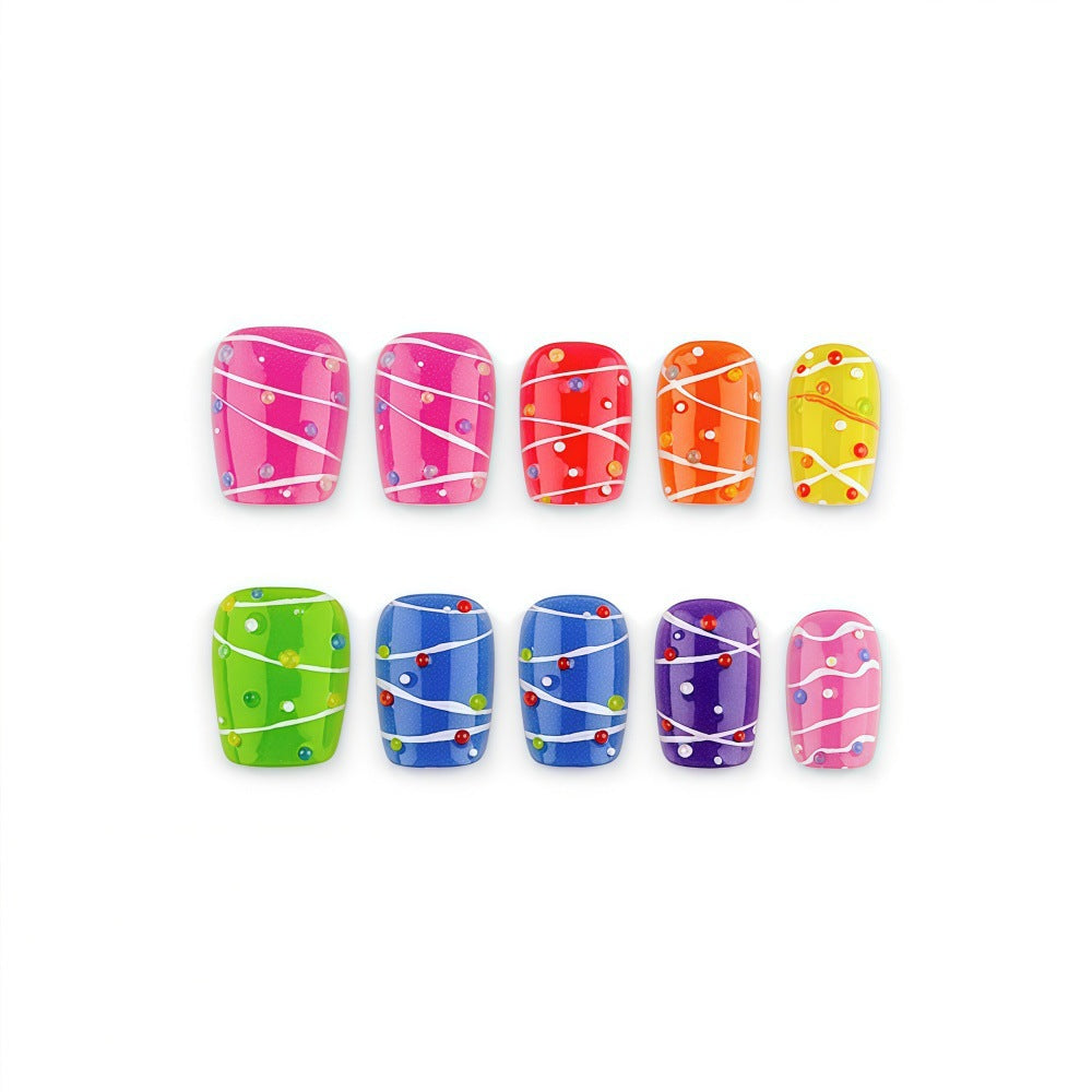 Colorful playful design artificial nails Acalora