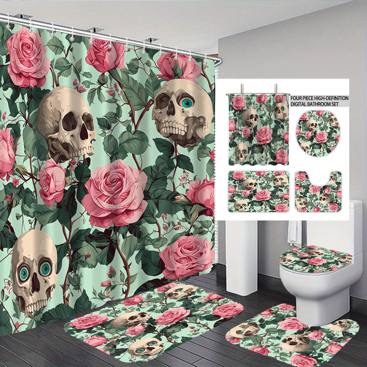 Artistic Skull Themed Bathroom Set