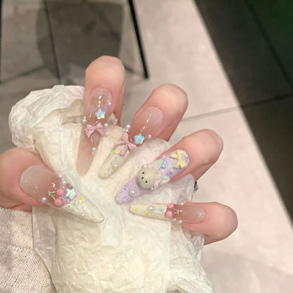Themed Decorative Press-On Nails with 3D Accents Acalora