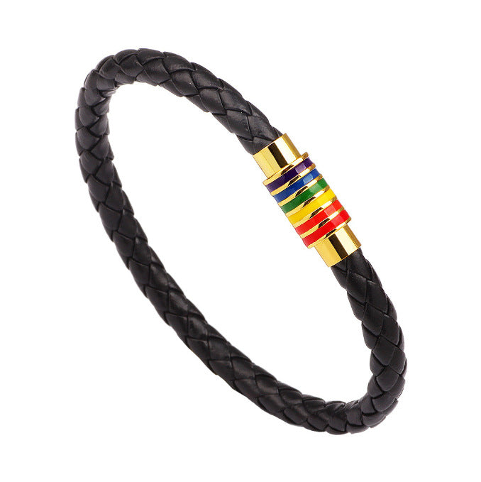 Leather Braided Bracelet with Colorful Accent Acalora