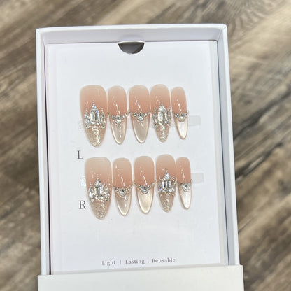 Decorative Handmade Press-On Nails with Elegant Rhinestones Acalora