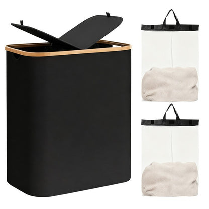 Laundry separation system with bamboo lid and multiple compartments Acalora