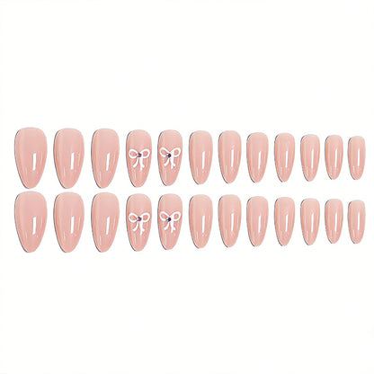 Acrylic nail set with elegant bow accents Acalora