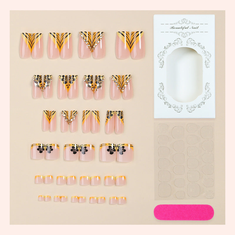 Artistic Premium Press-On Nail Set with Floral and Gem Accents Acalora