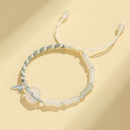 Adjustable Gemstone and Leaf Charm Bracelet Acalora