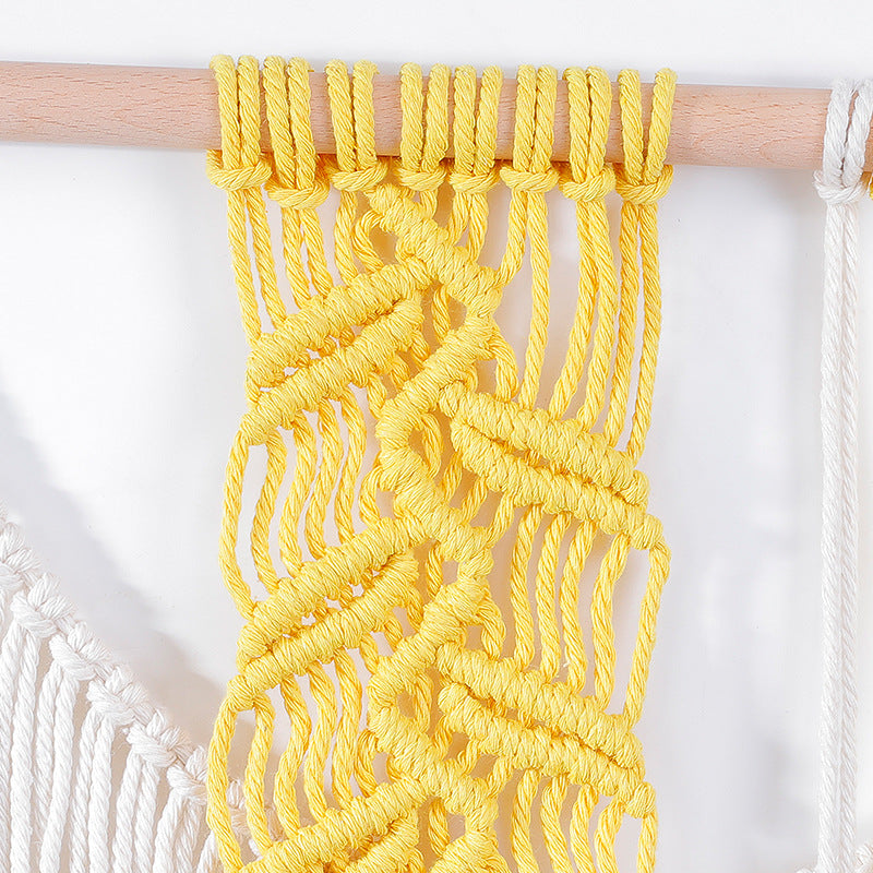 Macrame Wall Hanging with Modern Fringe and Stylish Leaf Elements Acalora