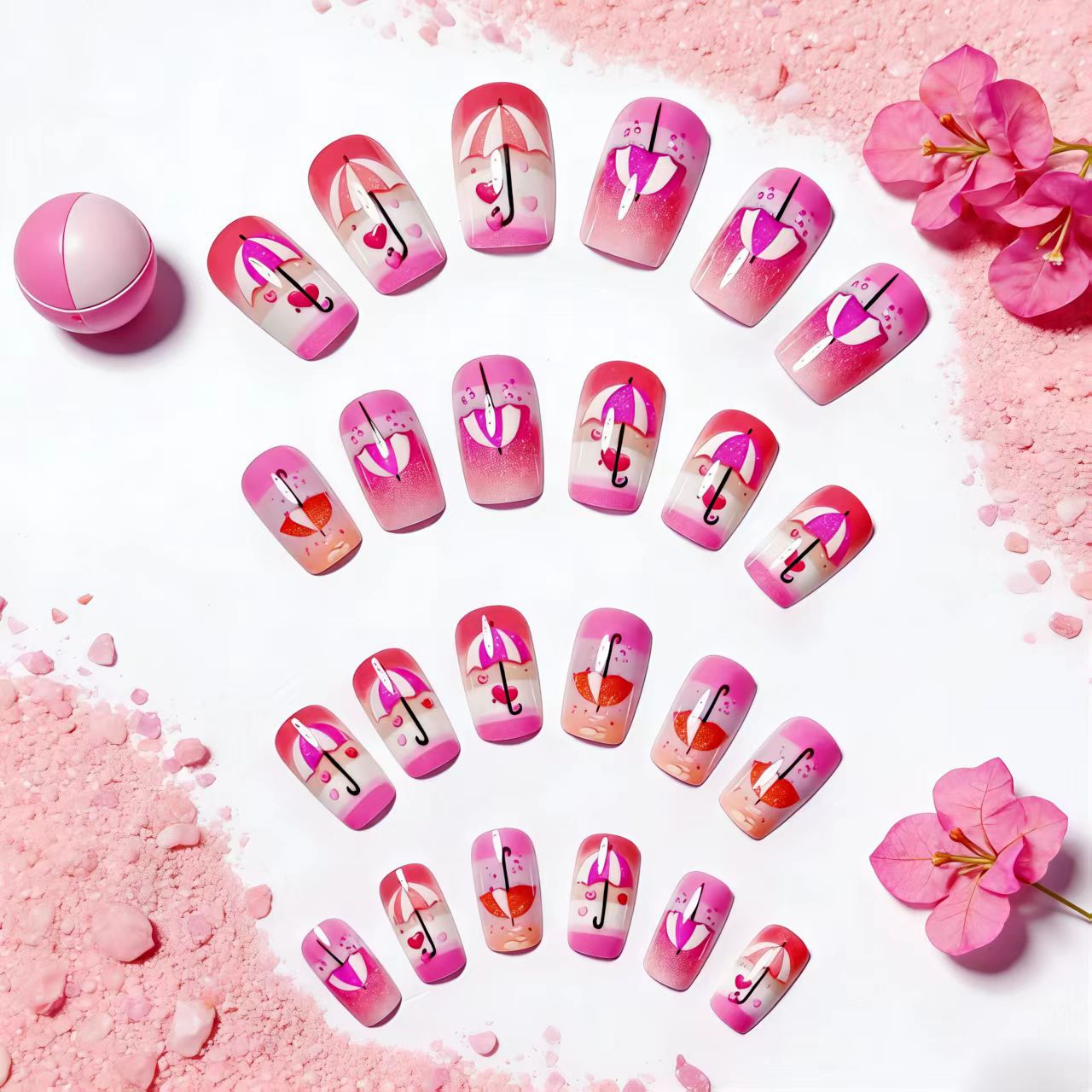 Artistic Umbrella-Themed Nail Art Acalora