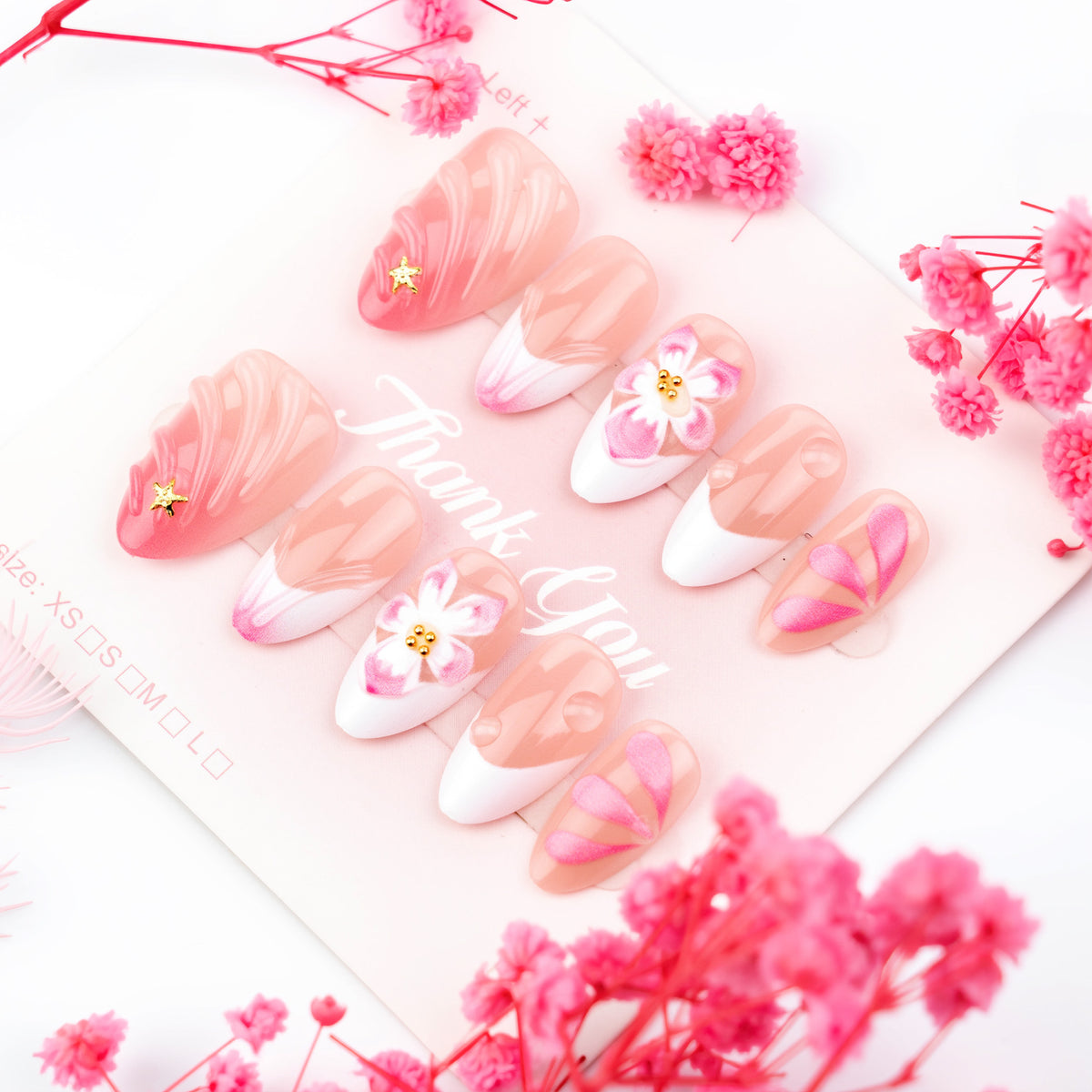 Artificial nail set with floral and elegant accents Acalora