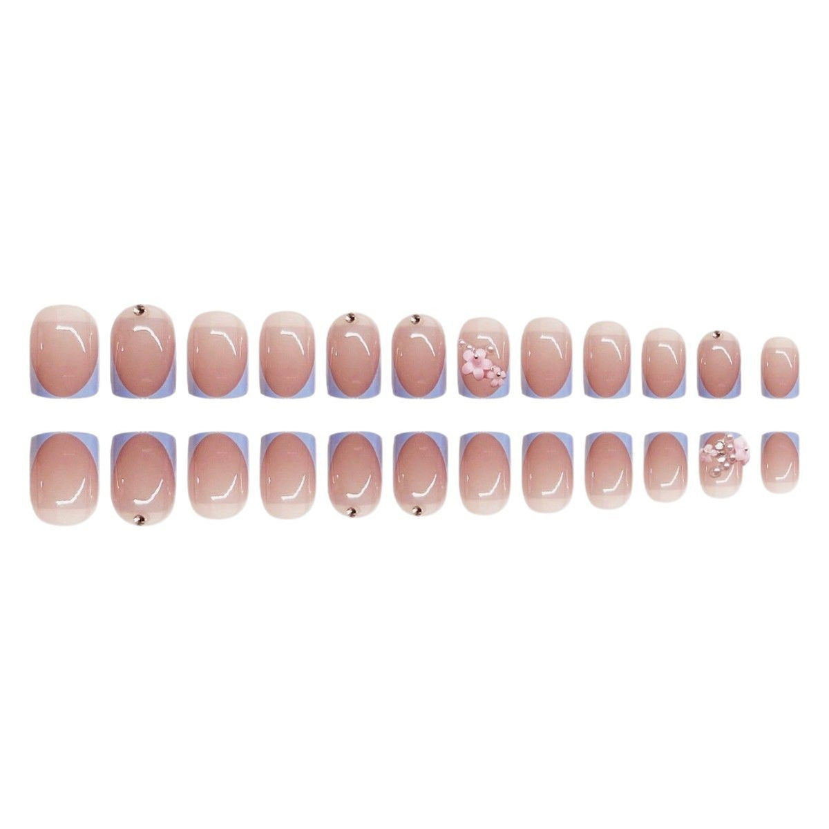 Artistic Press-On Nail Art Set with Floral and Gem Elements Acalora