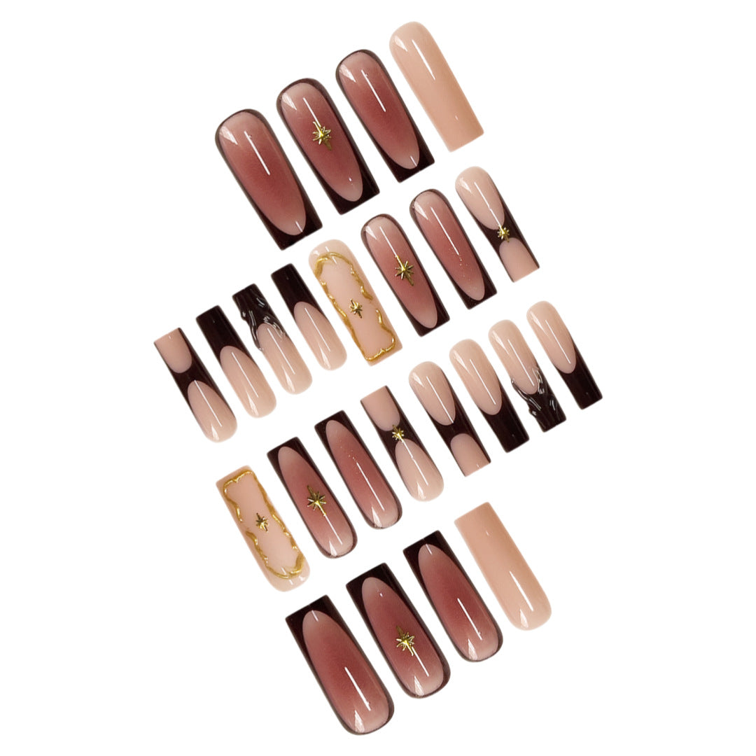 Luxurious Statement Stiletto Press-On Nails with Gold Accents Acalora