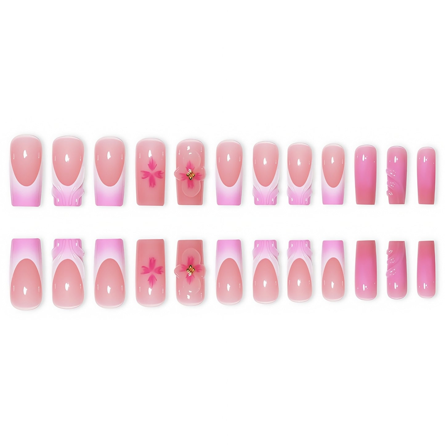 Floral Decorative Press-On Nails with 3D Accents Acalora