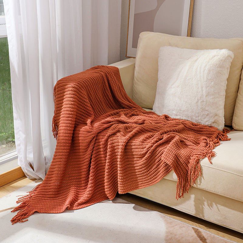 Textured Fringe Knit Throw Blanket