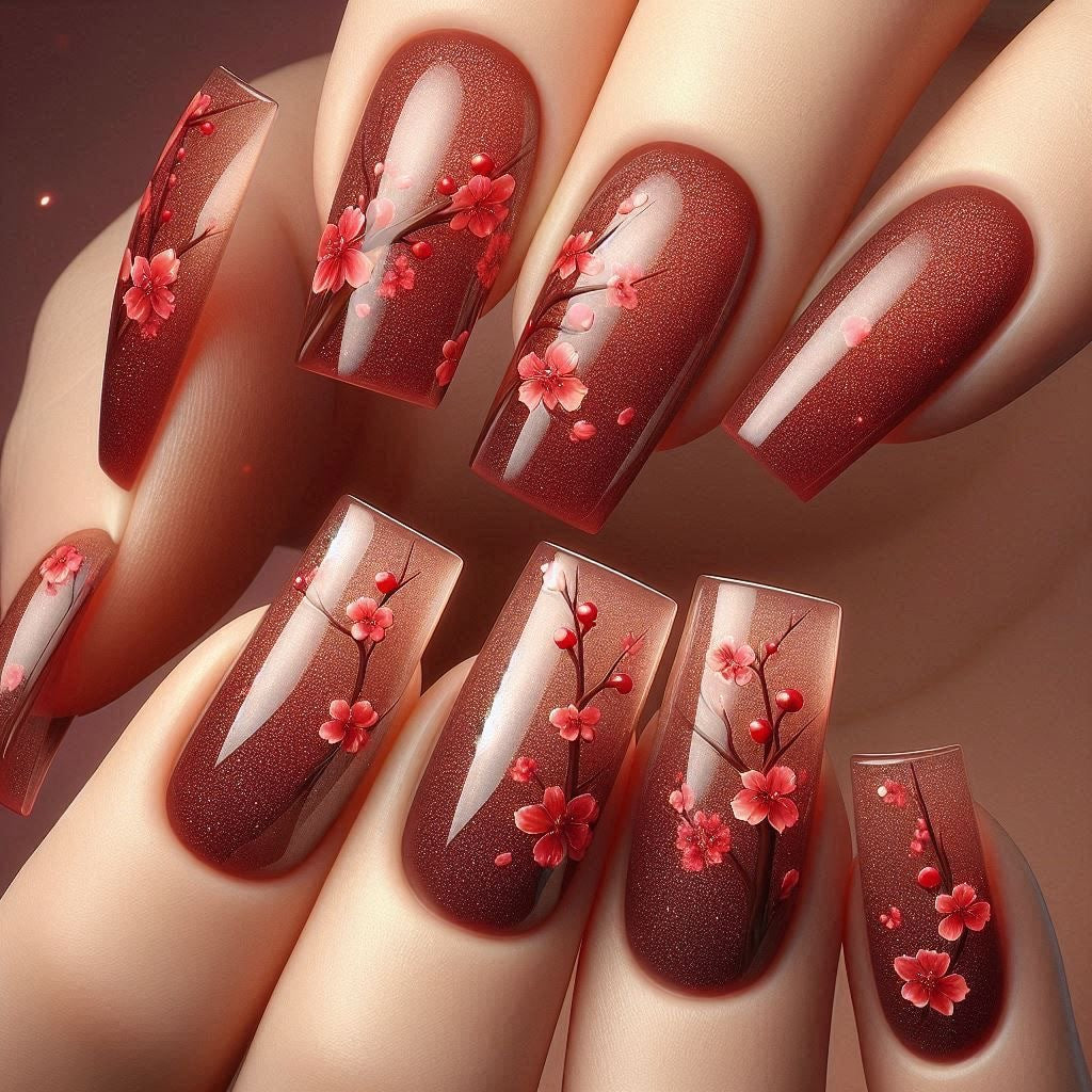 Artificial nails set with floral accents Acalora