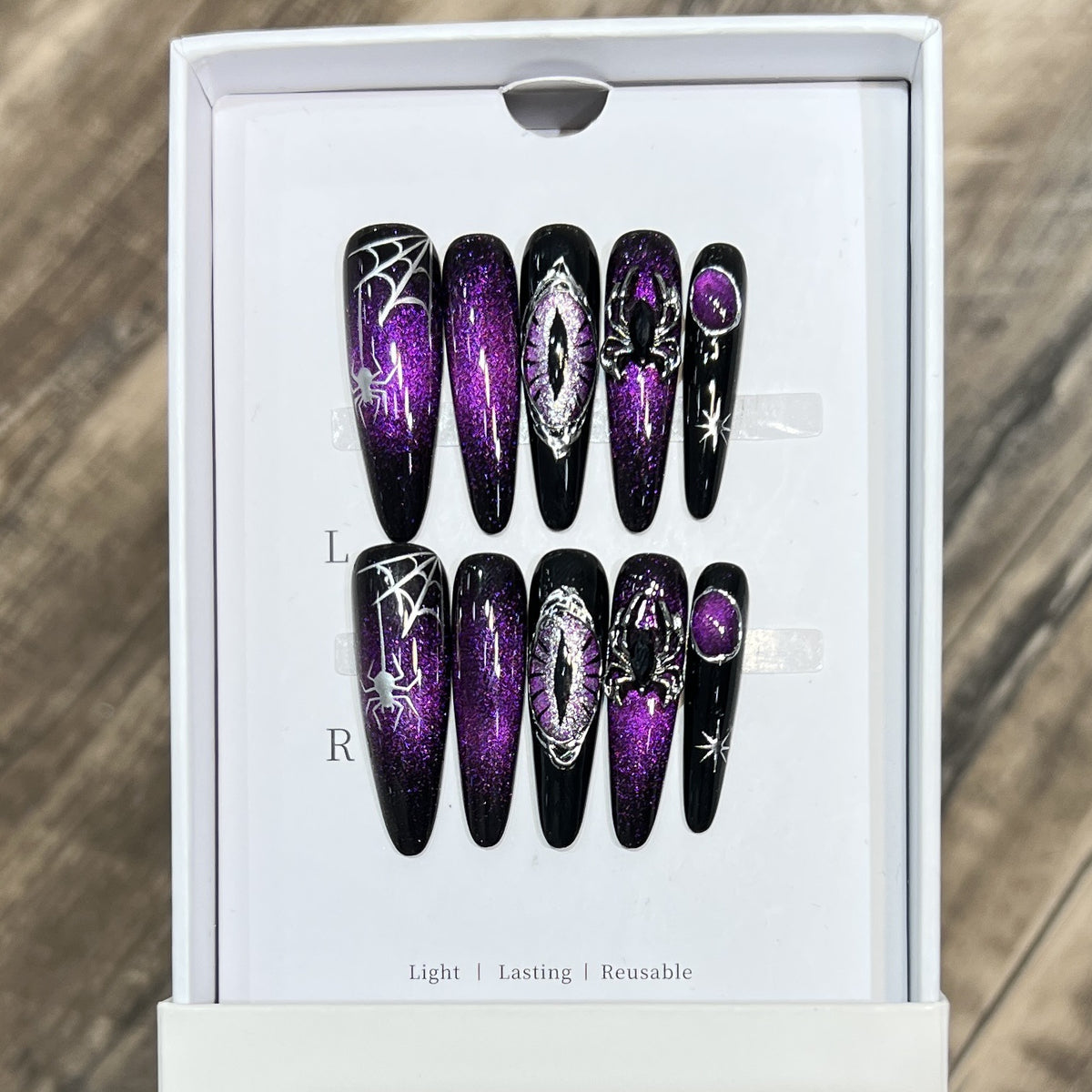 Glamorous Stiletto Press-On Nail Art Set with Celestial Design Acalora