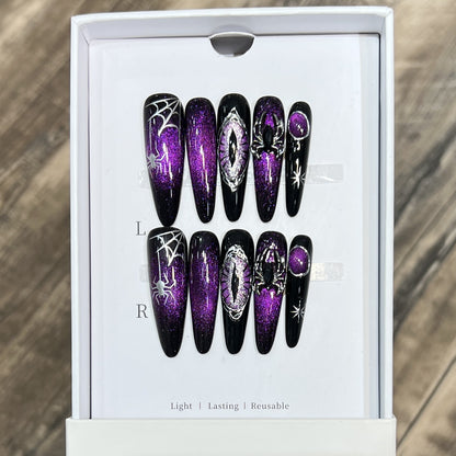 Glamorous Stiletto Press-On Nail Art Set with Celestial Design Acalora