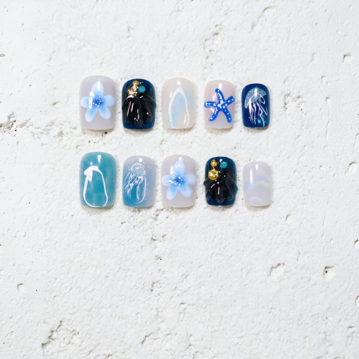 Ocean-Inspired Artistic Press-On Nail Design Acalora