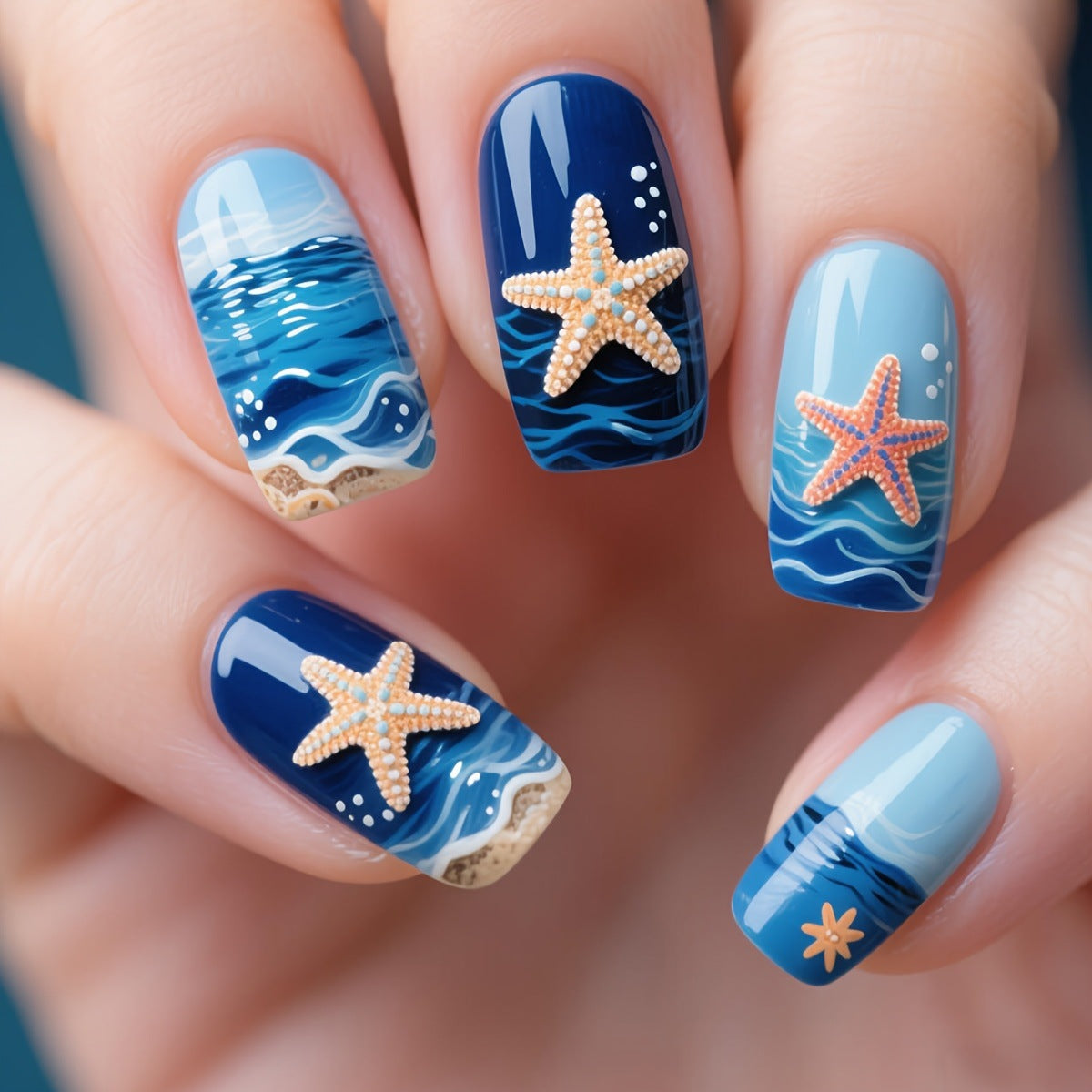 Nautical Themed 3D Acrylic Nail Art Acalora