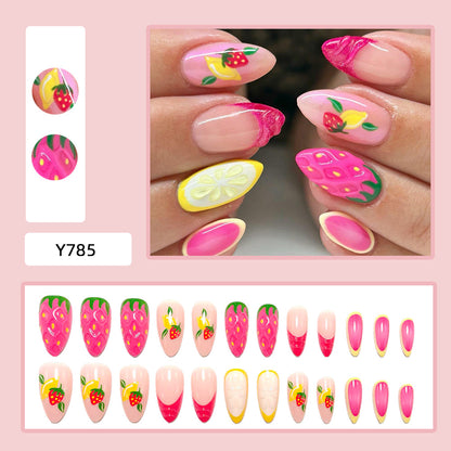 Artificial nails with fruit motif and glitter accents Acalora