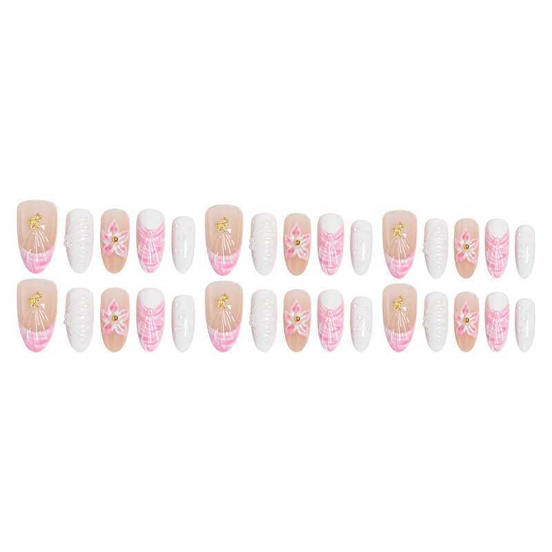 Artificial nail set with floral accents and glitter decorations Acalora