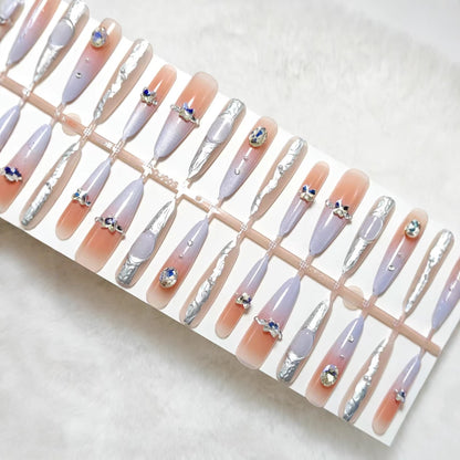 Artificial nails with elegant glitter and crystal accents Acalora