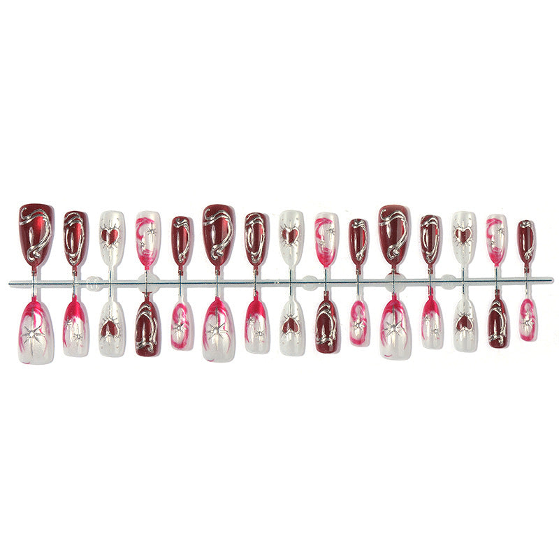 Artistic Press-On Nail Art Set with Elegant Heart Designs Acalora