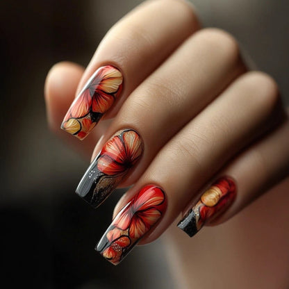 Artificial nails with floral designs and glitter accents Acalora