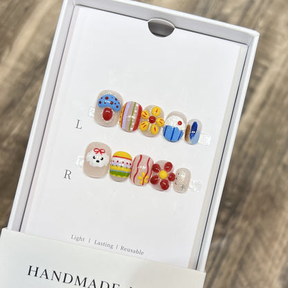 Decorative Press-On Nail Art Set with Fun and Whimsical Designs Acalora