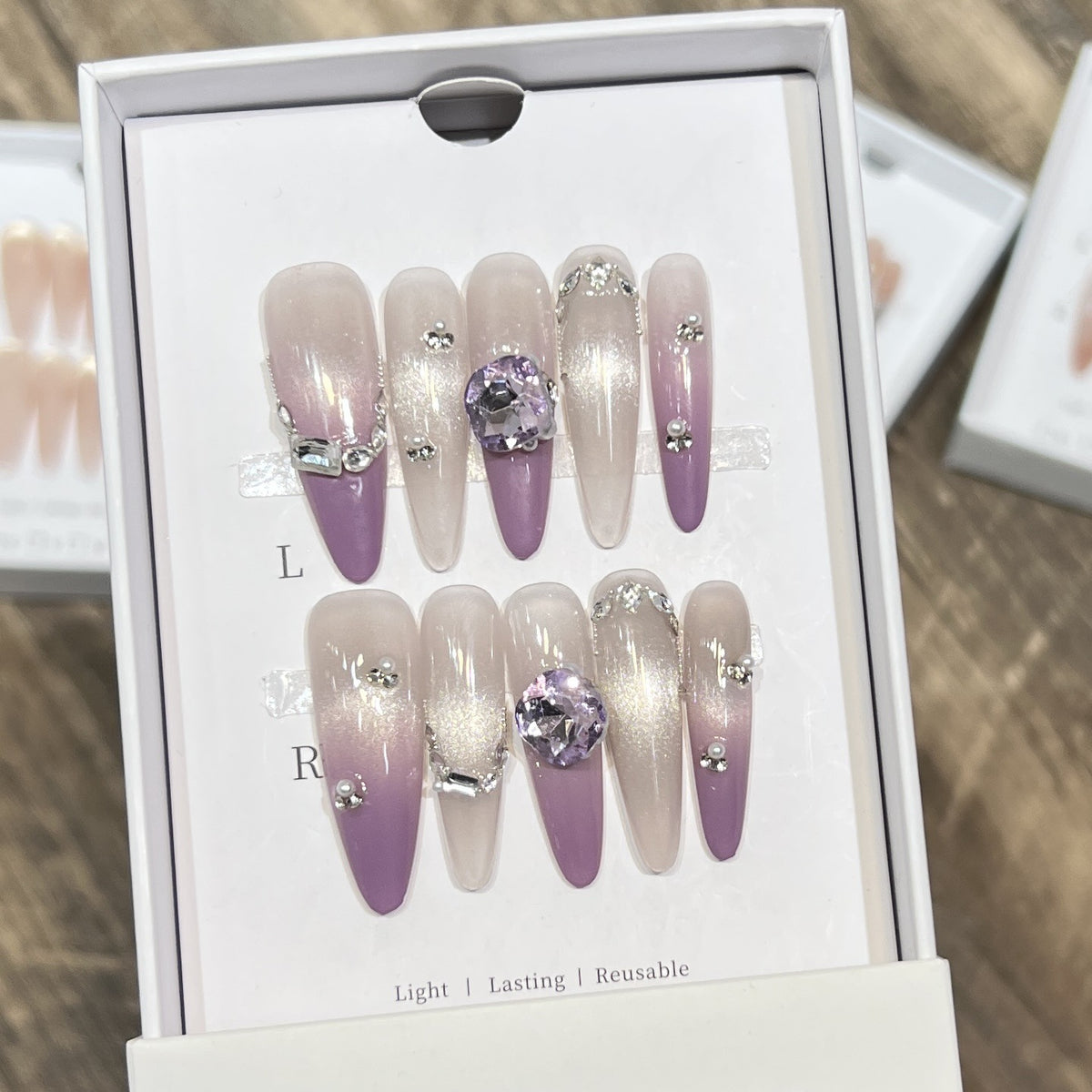 Elegant Stiletto Press-On Nails with Gemstone Accents Acalora