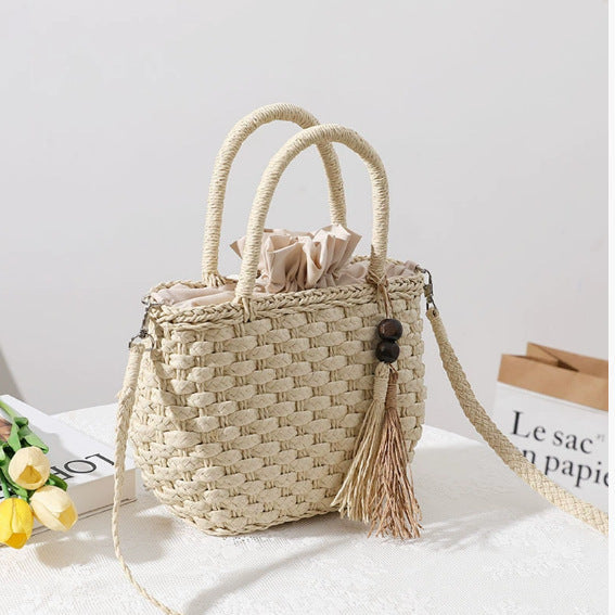 Women's Handmade Basket Bag with Tassel Accent Karnz