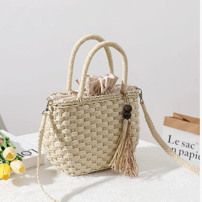 Women's Handmade Basket Bag with Tassel Accent Karnz