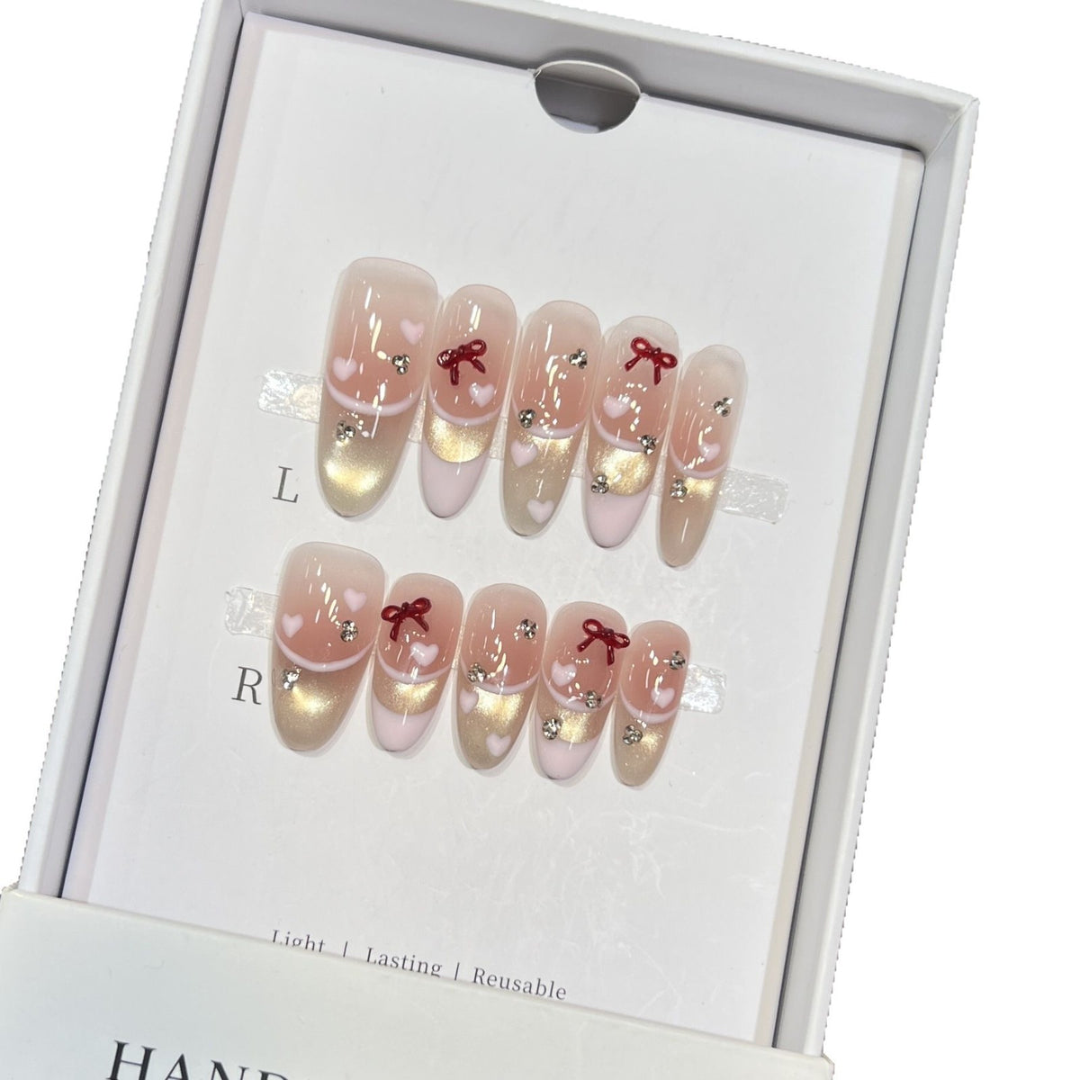 Decorative Press-On Nail Set with Heart and Bow Accents Acalora